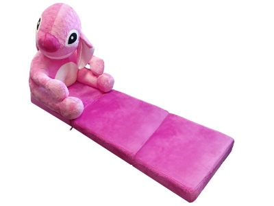 Reclining chair with a pink mattress in the form of a plush fairy-tale character